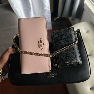 Kate Spade Black Handbag with Pink Wallet and Cardholder